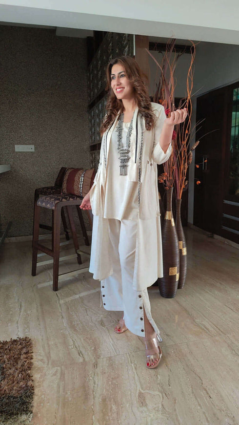 Off White Three Piece Shell Co ord Set